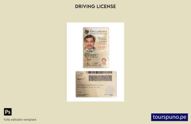 listo para imprimir EE.UU. Oklahoma bajo plantilla de licencia de conducir